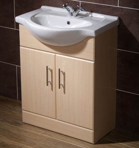 Example image of Roma Furniture 650mm Beech Vanity Unit, Ceramic Basin, Fully Assembled.