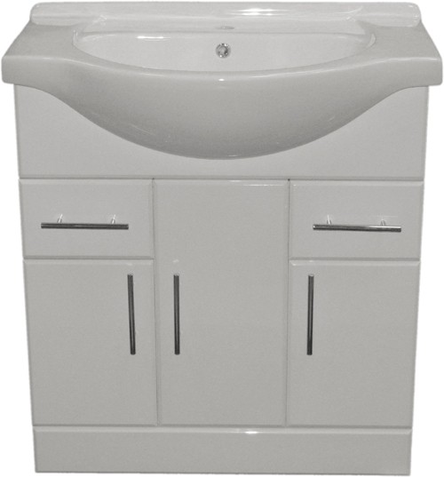 Example image of Roma Furniture 750mm White Vanity Unit, Ceramic Basin, Fully Assembled.