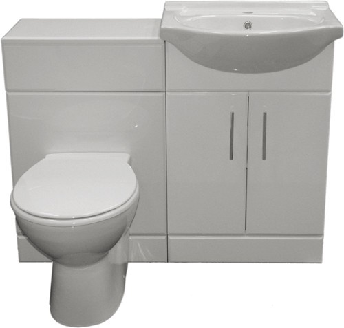 Example image of Roma Furniture Complete Vanity Suite In White, Right Handed. 1025x830x300mm.