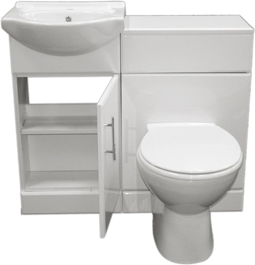 Example image of Roma Furniture Complete Vanity Suite In White, Left Handed. 925x830x300mm.