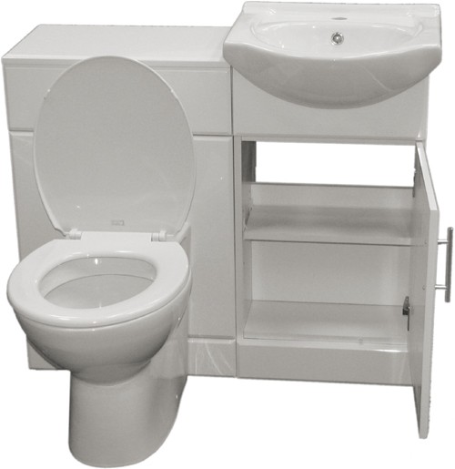 Example image of Roma Furniture Complete Vanity Suite In White, Right Handed. 925x830x300mm.