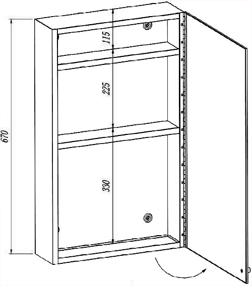 Technical image of Roma Cabinets Mirror Bathroom Cabinet. 400x670x120mm.