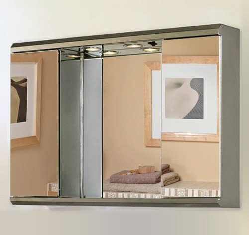 Larger image of Roma Cabinets 2 Door Mirror Bathroom Cabinet & Lights.  800x550x130mm.