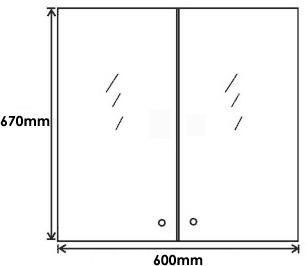 Technical image of Roma Cabinets 2 Door Mirror Bathroom Cabinet. 600x670x120mm.