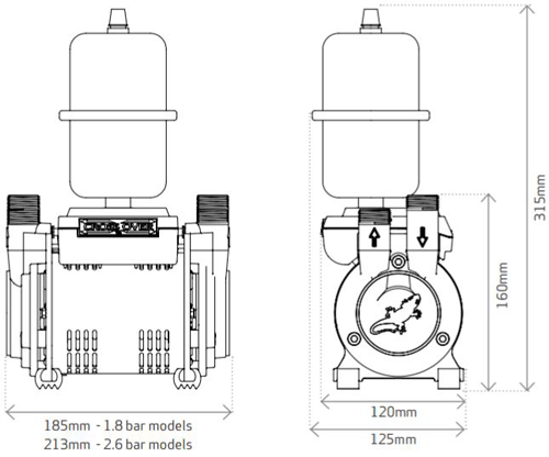 Technical image of Salamander Pumps CT60BU Bathroom Shower Pump (Universal . 1.8 Bar).