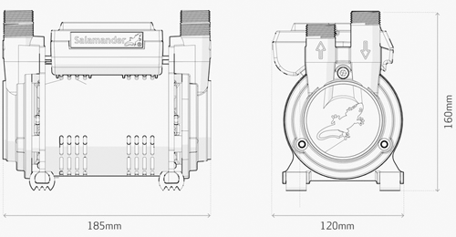 Technical image of Salamander Pumps CT80B Bathroom Shower Pump (+ Head. 2.6 Bar).