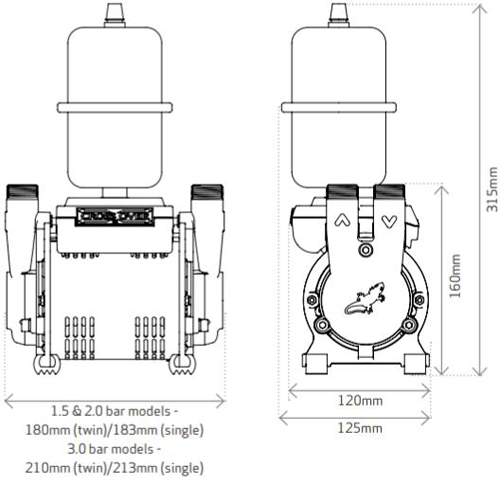 Technical image of Salamander Pumps CTFORCE 15TU Twin Shower Pump (Universal. 1.5 Bar).