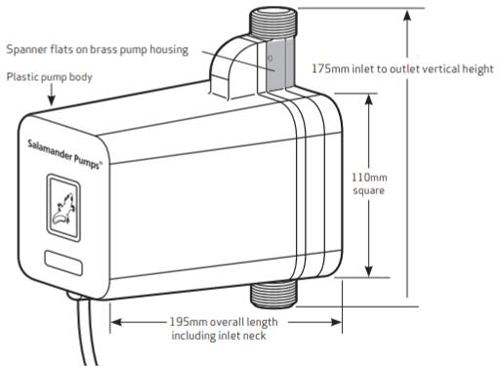 Technical image of Salamander Pumps HomeBoost Mains Water Booster Pump (12 l/min).