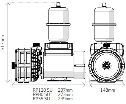 Technical image of Salamander Pumps Right RP120SU Single Flow Shower Pump (Uni. 3.6 Bar).