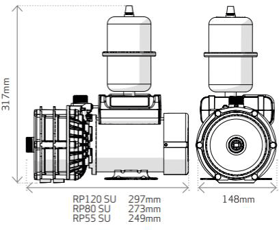 Technical image of Salamander Pumps Right RP55SU Single Flow Shower Pump (Universal. 1.5 Bar).