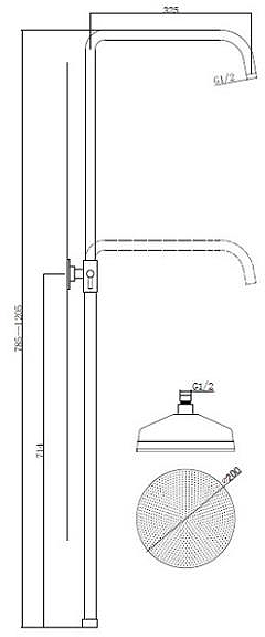 Technical image of Sagittarius Showers Rigid Riser With 130mm Apron Head (Gold).