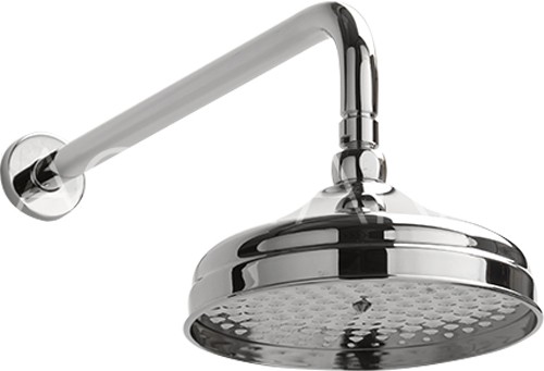 Larger image of Sagittarius York Traditional Shower Head With Arm (200mm, Chrome).