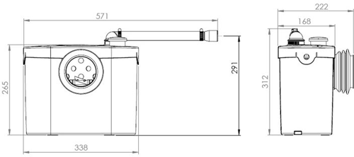 Technical image of Saniflo Saniflo UP Macerator For Toilet (WC).