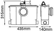 Technical image of Saniflo Sanislim macerator for slimline WC.