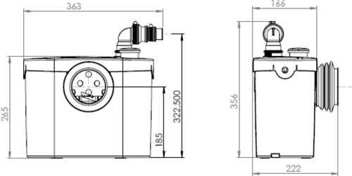 Technical image of Saniflo Sanitop UP Macerator For Toilet & Basin (WC & Basin).