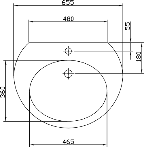 Technical image of Shires Corinthian Basin & Pedestal (1 Tap Hole).  Size 655x510mm.