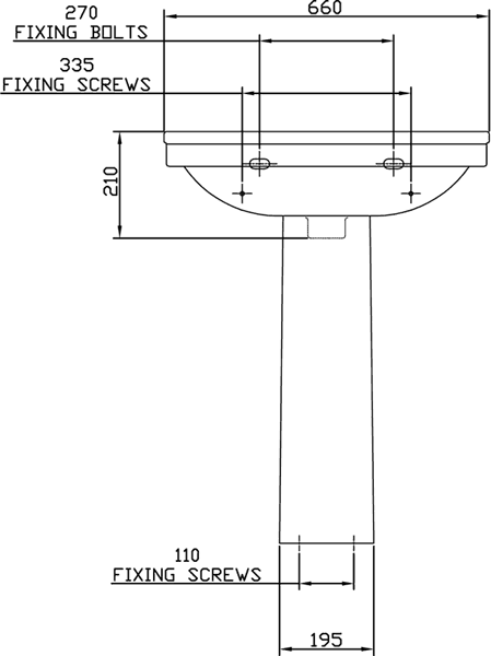 Technical image of Shires Corinthian Basin & Pedestal (1 Tap Hole).  Size 655x510mm.