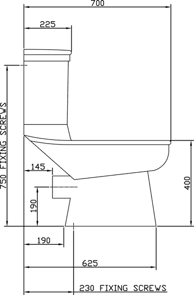 Technical image of Shires Corinthian Contemporary Toilet With Push Flush Cistern.