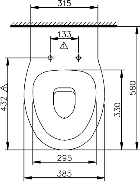Technical image of Shires Parisi Back To Wall Toilet With Soft Close Seat.  Size 385x580mm.