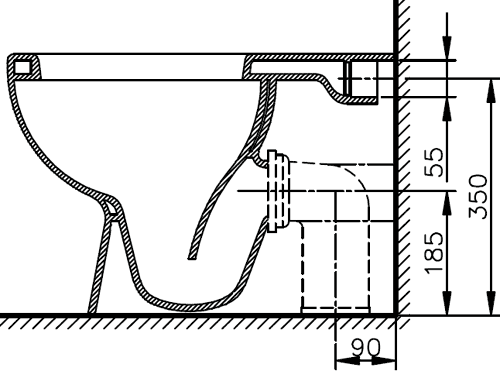 Technical image of Shires Parisi Back To Wall Toilet With Soft Close Seat.  Size 385x580mm.