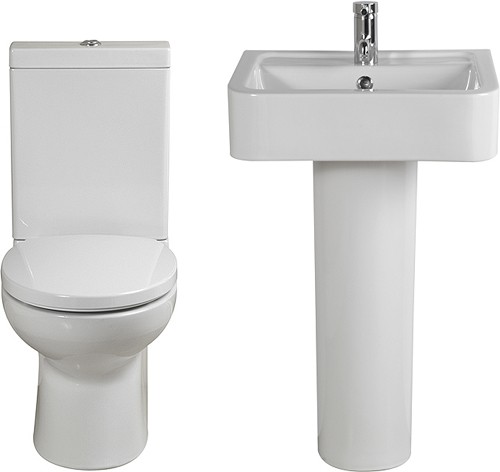 Larger image of Shires Parisi 4 Piece Bathroom Suite. Toilet, Soft Close Seat, 51cm Basin.