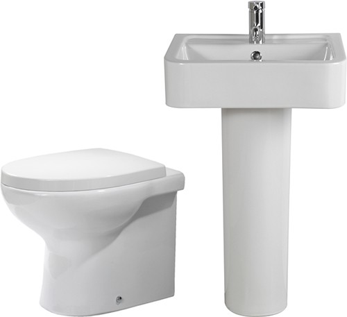 Larger image of Shires Parisi 3 Piece Bathroom Suite, Back To Wall Toilet Pan, 51cm Basin.