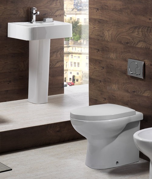 Example image of Shires Parisi 3 Piece Bathroom Suite, Back To Wall Toilet Pan, 51cm Basin.