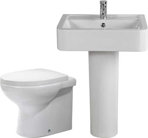 Larger image of Shires Parisi 3 Piece Bathroom Suite, Back To Wall Toilet Pan, 58cm Basin.