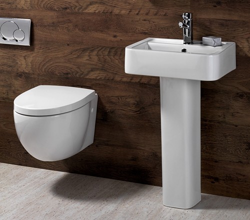 Example image of Shires Parisi 3 Piece Bathroom Suite, Wall Hung Toilet Pan & 51cm Basin.
