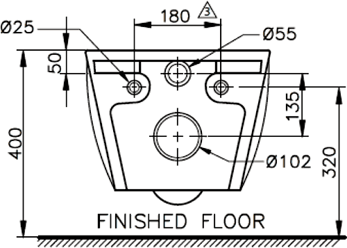 Technical image of Shires Parisi Wall Hung Toilet Pan, Soft Close Seat.  Size 385x515mm.