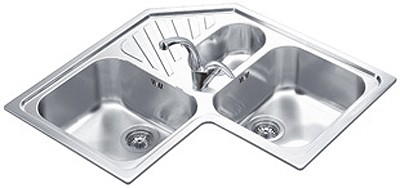 Larger image of Smeg Sinks 2.5 Bowl Stainless Steel Antiscratch Corner Inset Kitchen Sink.