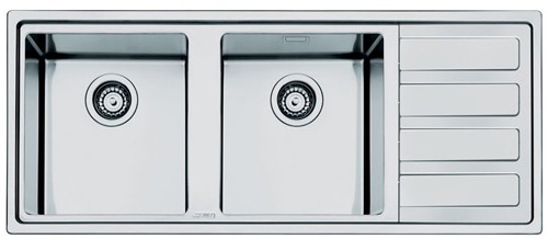 Larger image of Smeg Sinks Mira 2.0 Double Bowl Sink With Right Hand Drainer (S Steel).