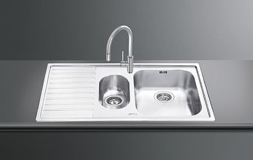 Larger image of Smeg Sinks Alba 1.5 Bowl Sink, Left Hand Drainer (Stainless Steel Fabric).