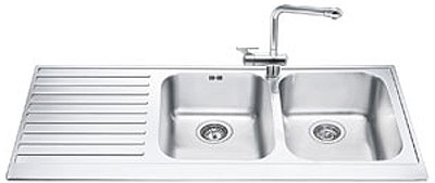 Larger image of Smeg Sinks 2.0 Bowl Stainless Steel Kitchen Sink With Left Hand Drainer.