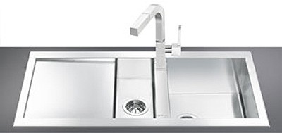 Larger image of Smeg Sinks 1.5 Bowl Low Profile Stainless Steel Sink, Left Hand Drainer.
