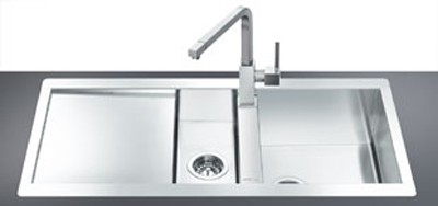 Larger image of Smeg Sinks 1.5 Bowl Stainless Steel Flush Fit Sink, Left Hand Drainer.