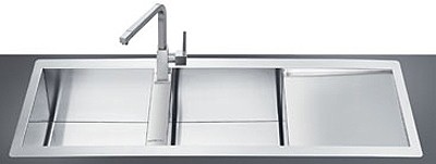 Larger image of Smeg Sinks 2.0 Bowl Stainless Steel Flush Fit Sink, Right Hand Drainer.
