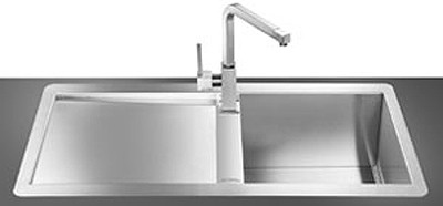 Larger image of Smeg Sinks 1.0 Bowl Stainless Steel Flush Fit Sink, Left Hand Drainer.
