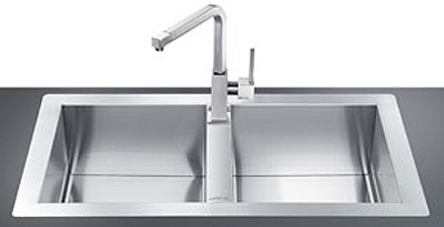 Larger image of Smeg Sinks 2.0 Bowl Stainless Steel Flush Fit Kitchen Sink.