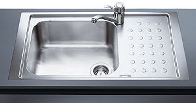 Larger image of Smeg Sinks Flush Fit 1.0 Bowl Stainless Steel Sink, Right Hand Drainer.