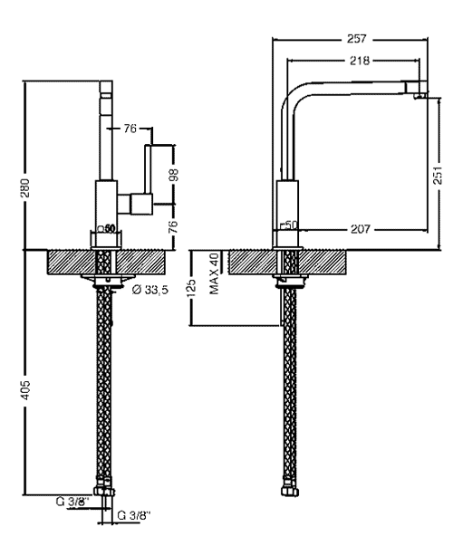 Technical image of Smeg Taps Kitchen Tap With Single Lever (Brushed Stainless Steel).