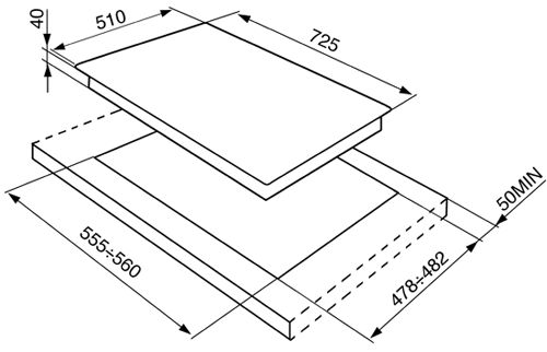 Technical image of Smeg Gas Hobs Linea 5 Burner Gas Hob. 70cm With Rapid Burner  (S Steel).