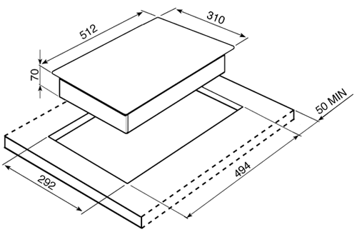 Technical image of Smeg Gas Hobs Domino Ultra Low Profile Gas Hob. 30cm (S Steel).