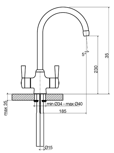 Technical image of Smeg Taps Pisa Kitchen Tap With Twin Lever Controls (Chrome).