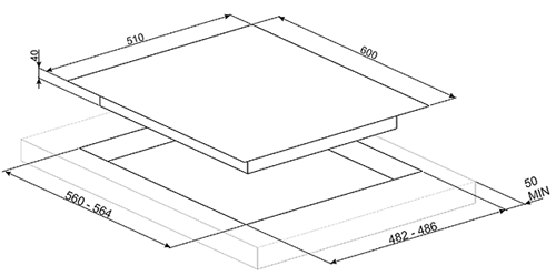 Technical image of Smeg Gas Hobs Linea Low Profile 4 Burner Gas Hob. 60cm (White Glass).