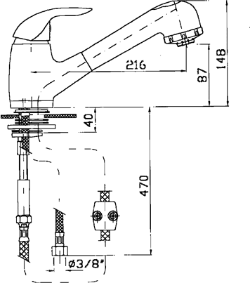 Technical image of Smeg Taps Pull Out Rinser Kitchen Tap With Single Lever (Chrome).