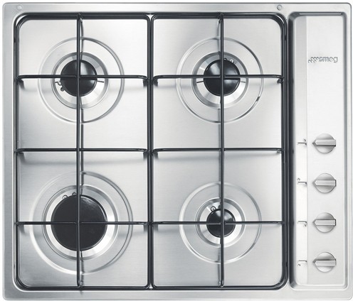 Larger image of Smeg Gas Hobs Cucina 4 burner Gas Hob (Stainless Steel). Size 60cm.