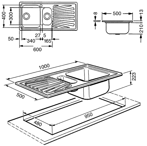 Technical image of Smeg Sinks 1.5 Bowl AntiScratch Stainless Steel Sink, Left Hand Drainer.