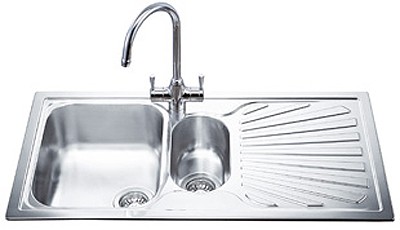 Larger image of Smeg Sinks 1.5 Bowl Stainless Steel Kitchen Sink With Right Hand Drainer.