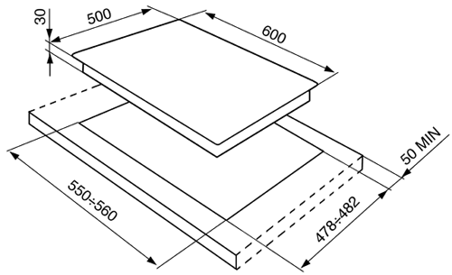 Technical image of Smeg Gas Hobs Classic 4 Burner Gas Hob. 60cm (Stainless Steel).